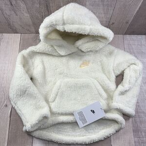 Nike Sherpa Pullover Hoodie Sweater Girls Toddler Size 2T Fuzzy Fleece White